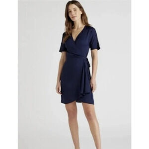 Quince Washable Stretch Silk Wrap Dress Navy XL